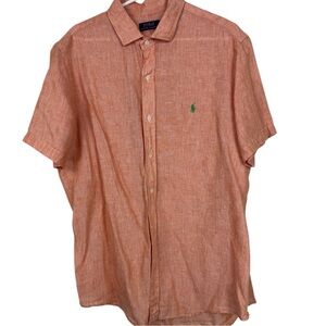 Mens Polo Ralph Lauren Short Sleeve Linen Button Down Orange Shirt XL
